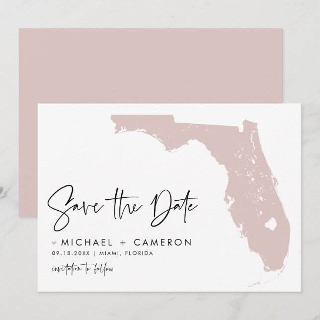 Blush Pink Florida Karte Modernes Minimalistisches (Vorne/Hinten)