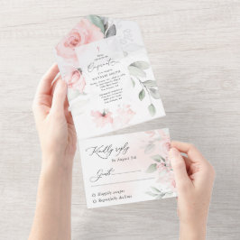 Blush Pink Flowers, Greenery, Floral Confirmation All In One Einladung