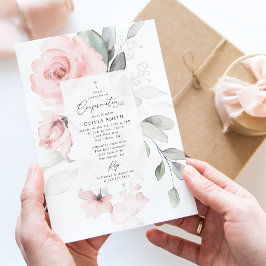 Blush Pink Flowers, Greenery, Floral Confirmation Einladung