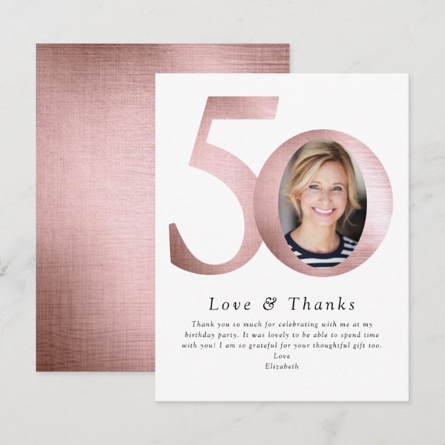 Blush Pink Foil 50 & Fabulous Foto Dankeskarte (Vorne/Hinten)