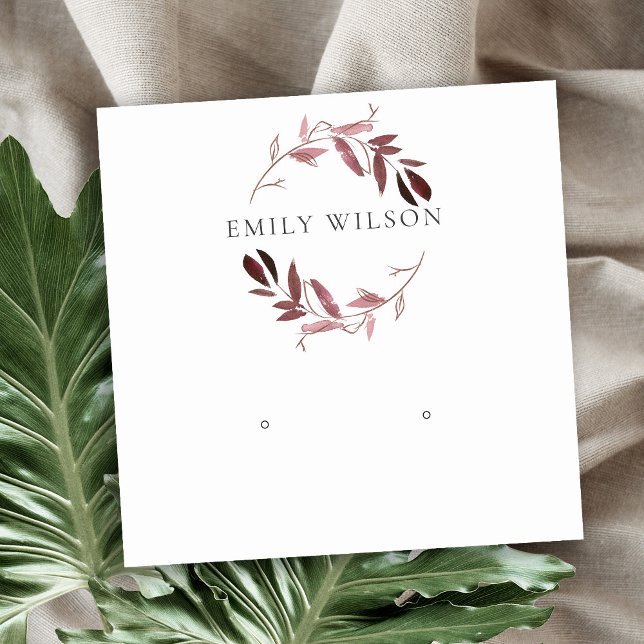 BLUSH PINK FOLIAGE WATERCOLOR EARRING DISPLAY LOGO QUADRATISCHE VISITENKARTE (Von Creator hochgeladen)