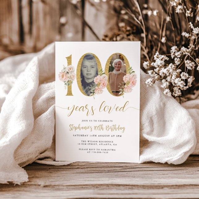 Blush Pink Foto 100. Geburtstag Einladung (Von Creator hochgeladen)