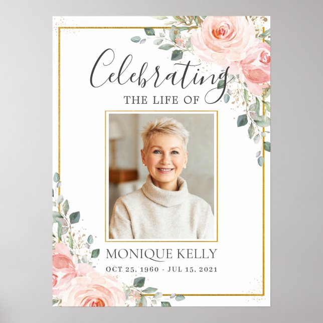Blush Pink Foto Beerdigung Gedenkfeier Poster (Vorne)