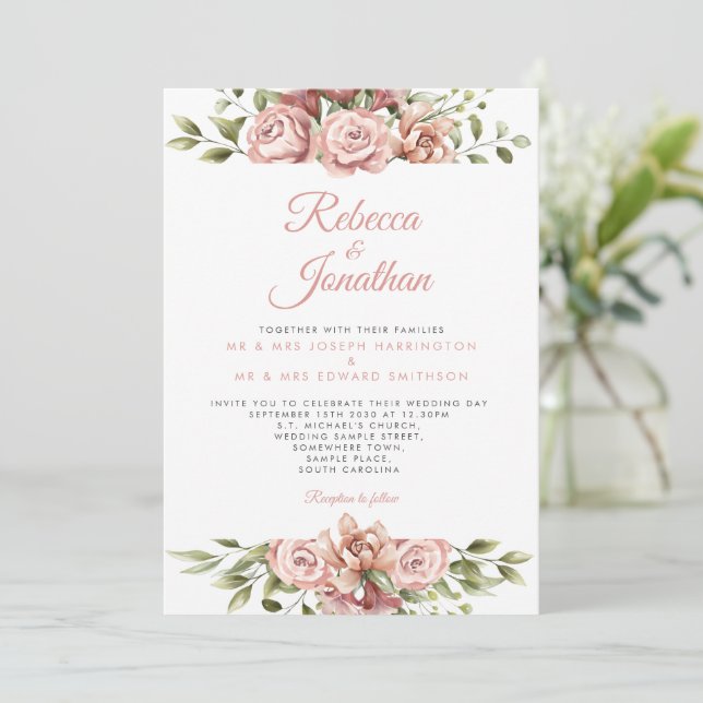 Blush Pink Foto Hochzeit Einladung (Stehend Vorderseite)