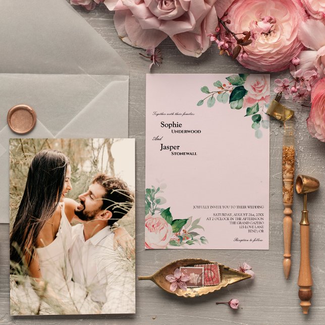 Blush Pink Foto Hochzeitsempfang Einladung (Von Creator hochgeladen)