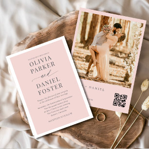 Blush Pink Foto QR Code Hochzeit Einladung