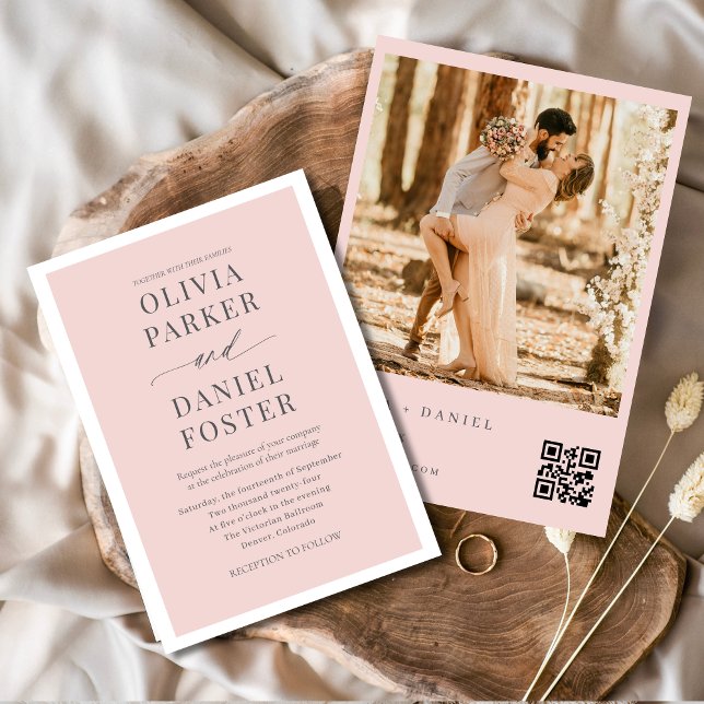Blush Pink Foto QR Code Hochzeit Einladung (Von Creator hochgeladen)