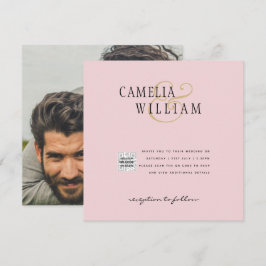 Blush PINK Foto Wedding Invite QR Code Retten Datu