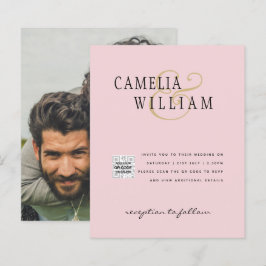 Blush PINK Foto Wedding Invite QR Code Retten Datu