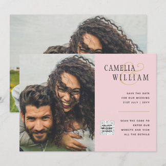 Blush PINK Foto Wedding Invite QR Code Retten Datu Einladung