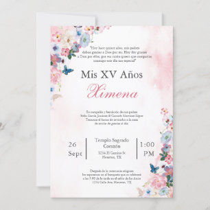 Blush Pink Frühlingszeit Blume Quinceañera Einladu Einladung