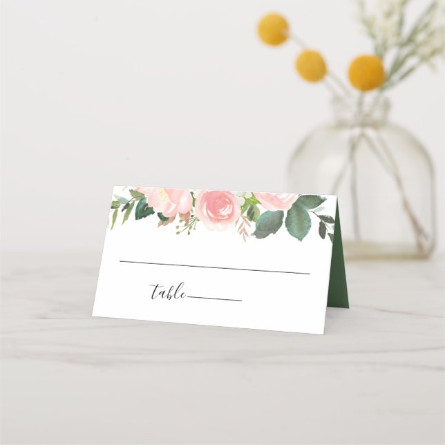 Blush Pink Garden Bloral Wedding Platzkarte (Vorderseite)
