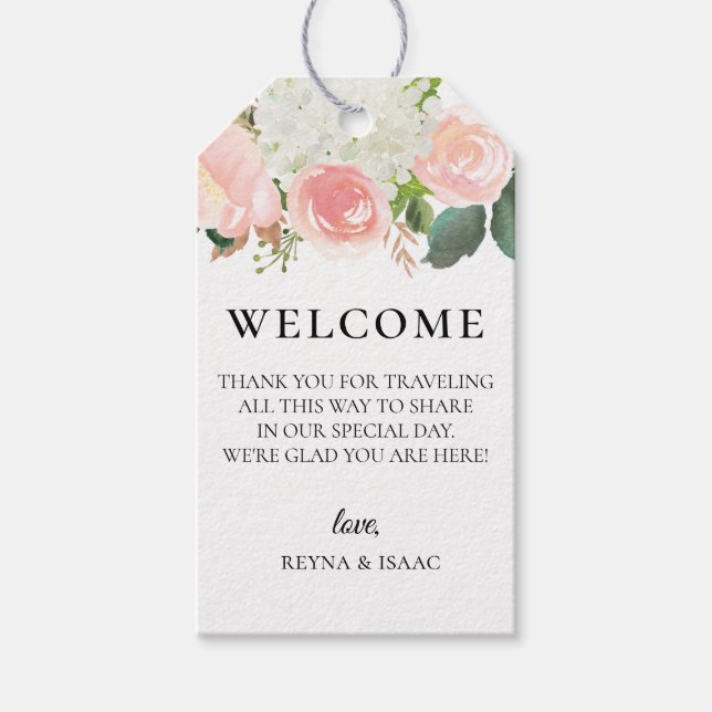 Blush Pink Garden Bloral Wedding Willkommensbeutel Geschenkanhänger (Vorderseite)