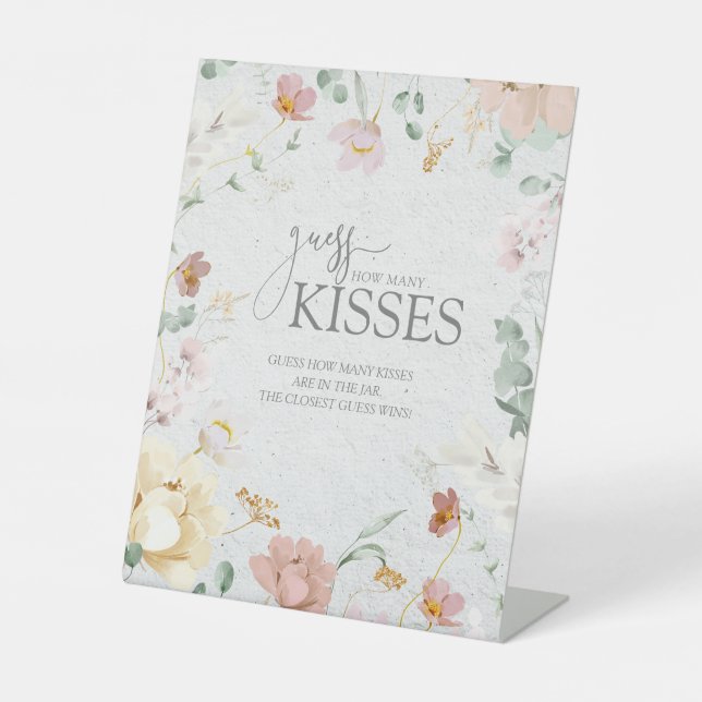 Blush Pink Garden Blume Dusche Wie viele Küsse Sockelschild (Vorderseite)