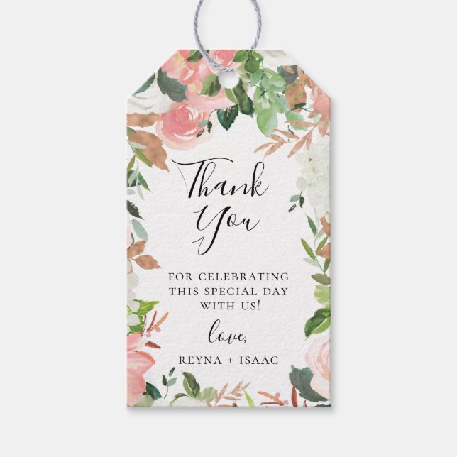 Blush Pink Garden Floral Wedding Vielen Dank Geschenkanhänger (Vorderseite)