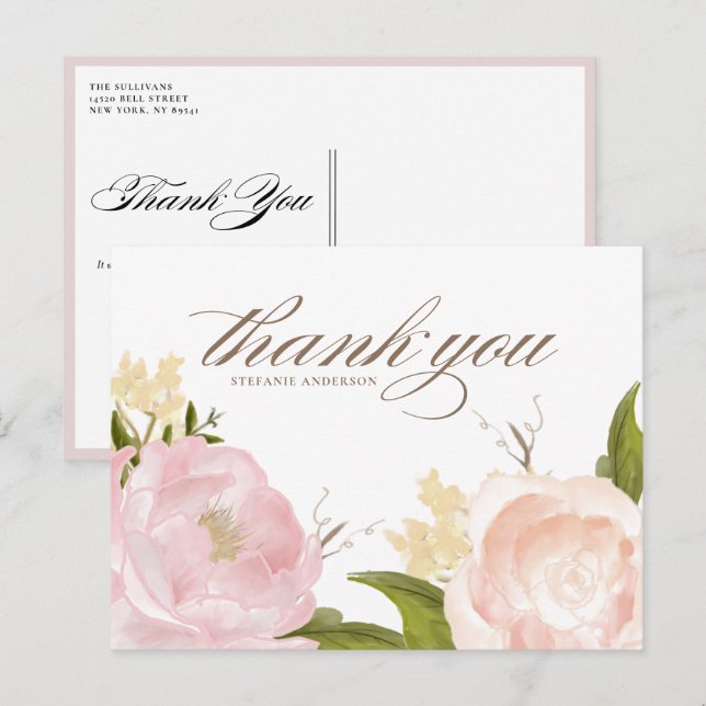 Blush Pink Garden Rose Abschluss Vielen Dank Postkarte (Vorne/Hinten)