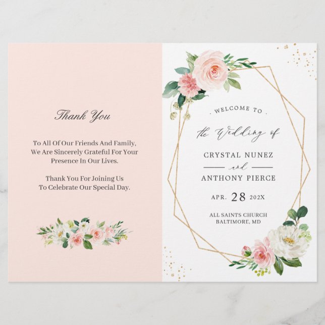 Blush Pink Geflochene Hochzeitsprogramme (Vorderseite)