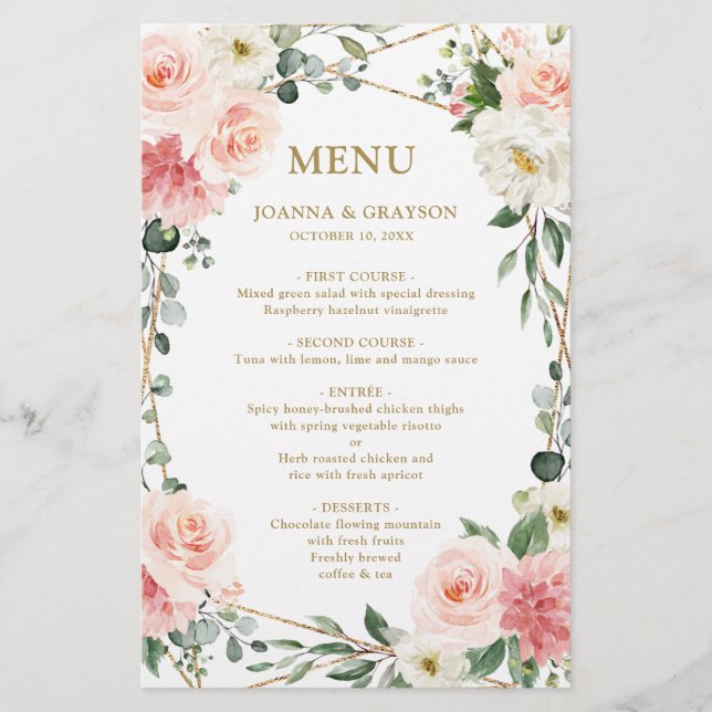 Blush Pink Geogeometrisches Botanisches Hochzeitsm (Vorderseite)