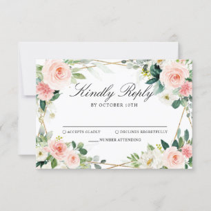 Blush Pink Geometric Botanical Wedding RSVP Karte