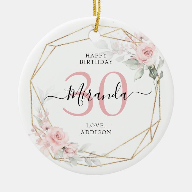 Blush Pink Geometric Floral 30 Jahre Keramik Ornament (Vorne)