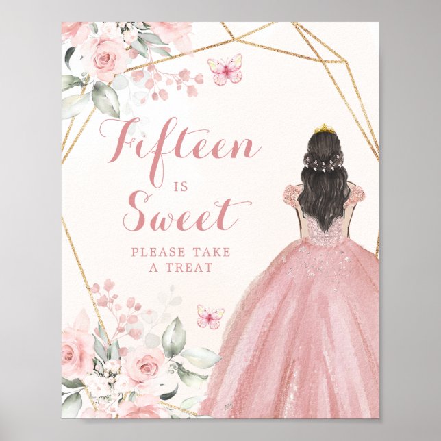 Blush Pink Geometric Quinceañera Fünfzehn ist süß Poster (Vorne)
