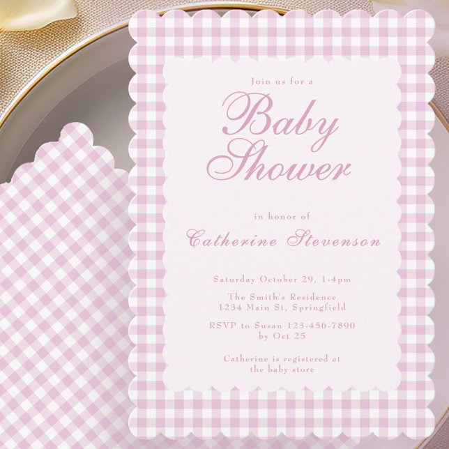 Blush Pink Gingham Baby Shower Invitation (Créateur téléchargé)