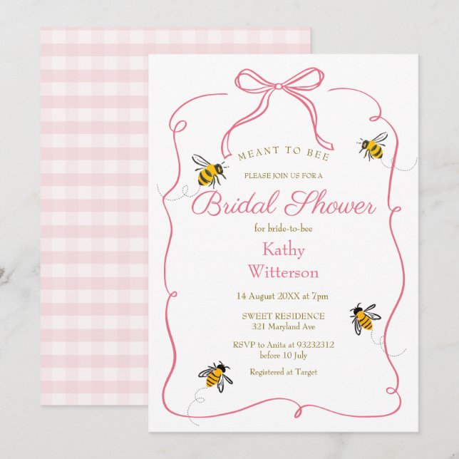 Blush Pink Gingham bedeutet, Brautparty zu sein Einladung (Vorne/Hinten)