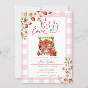 Blush Pink Gingham Berry in Liebe Babydusche Einladung
