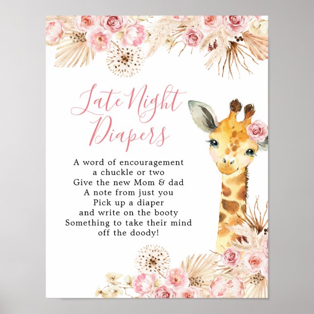 Blush Pink Giraffe Babydusche Spätabwanderer Poster (Vorne)