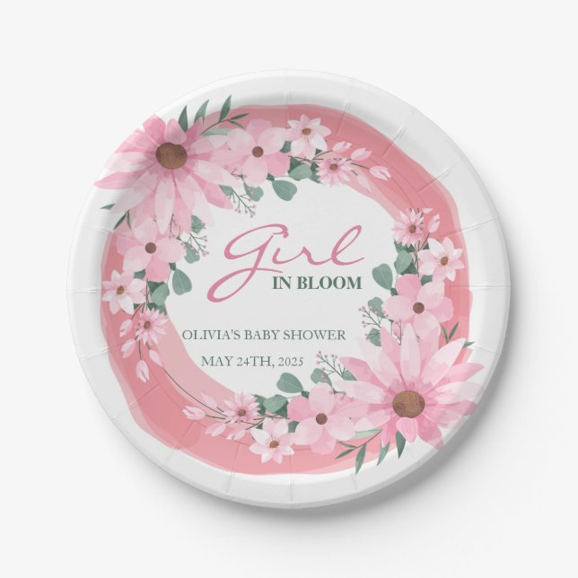 Blush Pink Girl Babydusche Pappteller (Vorderseite)