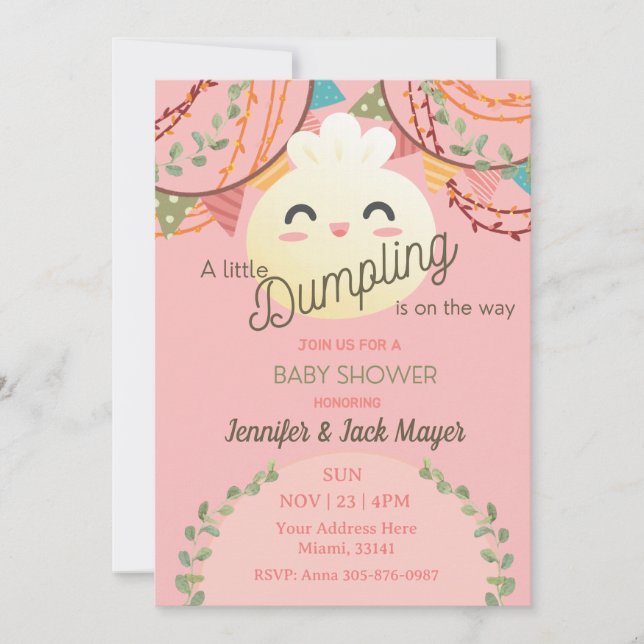 Blush Pink Girl Kleine Dumpling Babydusche Einladung (Vorderseite)