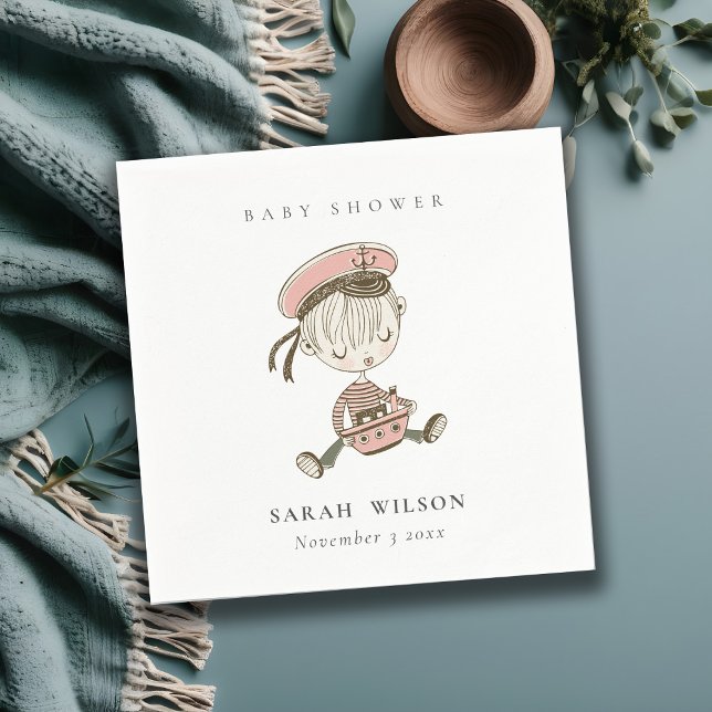 Blush Pink Girl Little Sailor Nautical Baby Dusche Serviette (Von Creator hochgeladen)