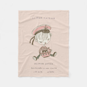 Blush Pink Girl Little Sailor Nautical Birth Stat Fleecedecke