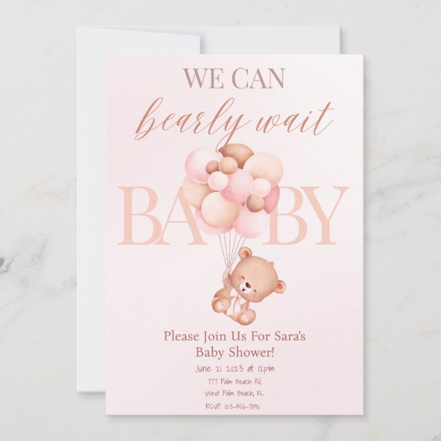 Blush Pink Girl Wir können frühzeitig abwarten Bab Einladung (Vorderseite)
