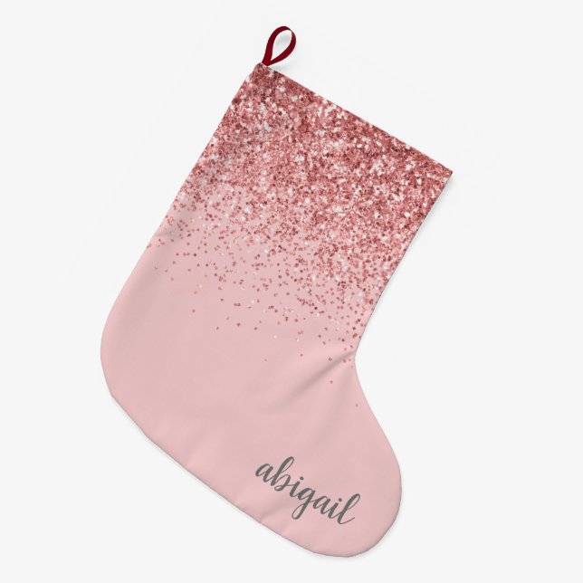 Blush Pink Girly Glitzer Moderner, stilvoller Stil Großer Weihnachtsstrumpf (Vorderansicht (hängend))