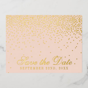 Blush Pink & Glam Confetti Save the Date Real Folie Einladungspostkarte