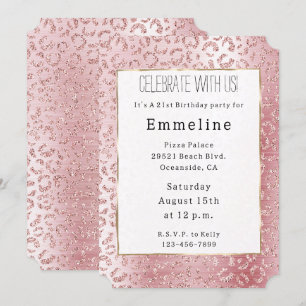 Blush Pink Glam Glitzer Leopard Einladung