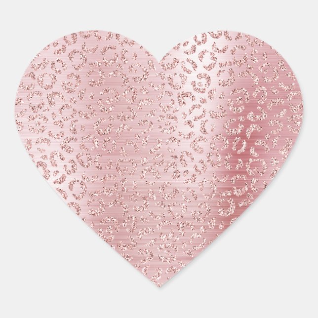 Blush Pink Glam Glitzer Leopard Herz-Aufkleber (Vorderseite)