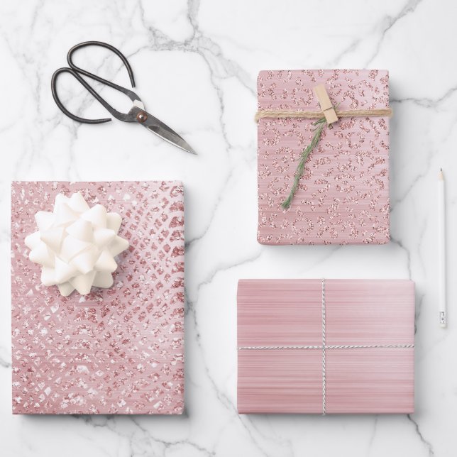 Blush Pink Glam Glitzer Tier Geschenkpapier Set (Vorderseite)