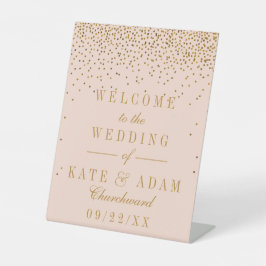 Blush Pink & Glam Gold Confetti Hochzeit Willkomme Sockelschild