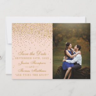 Blush Pink & Glam Gold Confetti Wedding Foto Save The Date