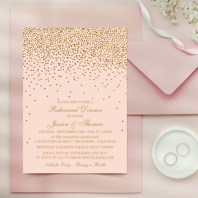 Blush Pink & Glam Gold Confetti Wedding Probe Einladung (Von Creator hochgeladen)