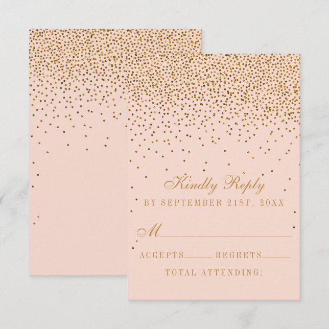 Blush Pink & Glam Gold Confetti Wedding RSVP Karte (Vorne/Hinten)