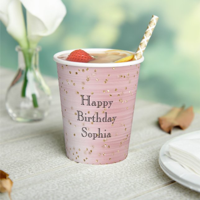 Blush Pink Glam Gold Sparkle Confetti Geburtstag Pappbecher (In Situ)