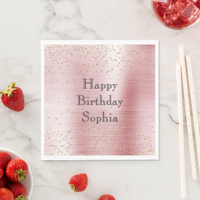 Blush Pink Glam Gold Sparkle Confetti Geburtstag Serviette (Beispiel)