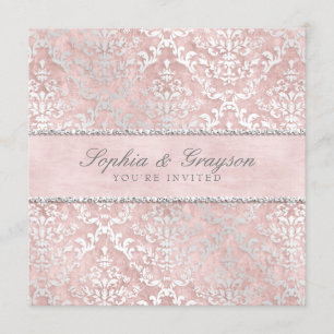 Blush Pink Glimmer Damask Einladung