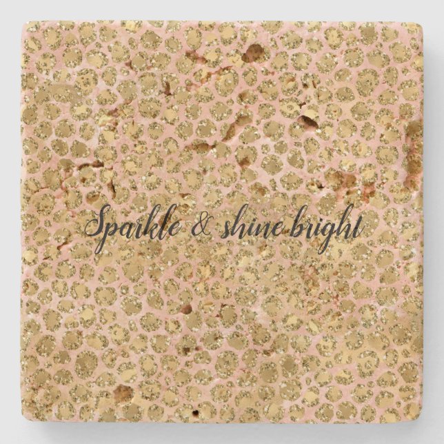 Blush Pink Glitz Leopard Glitzer Steinuntersetzer (Vorderseite)