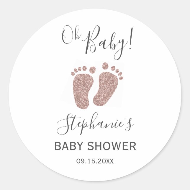 Blush Pink Glitzer Baby Feet Klassischer Rundaufkl Runder Aufkleber (Vorderseite)