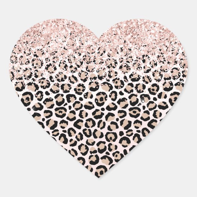 Blush Pink Glitzer Black Creme Leopard Printwerbun Herz-Aufkleber (Vorderseite)