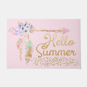 Blush Pink Glitzer Boho Feather Hallo Sommer Fußmatte
